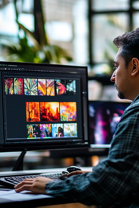 Designer hand-sketching a fabric pattern with color samples and swatches